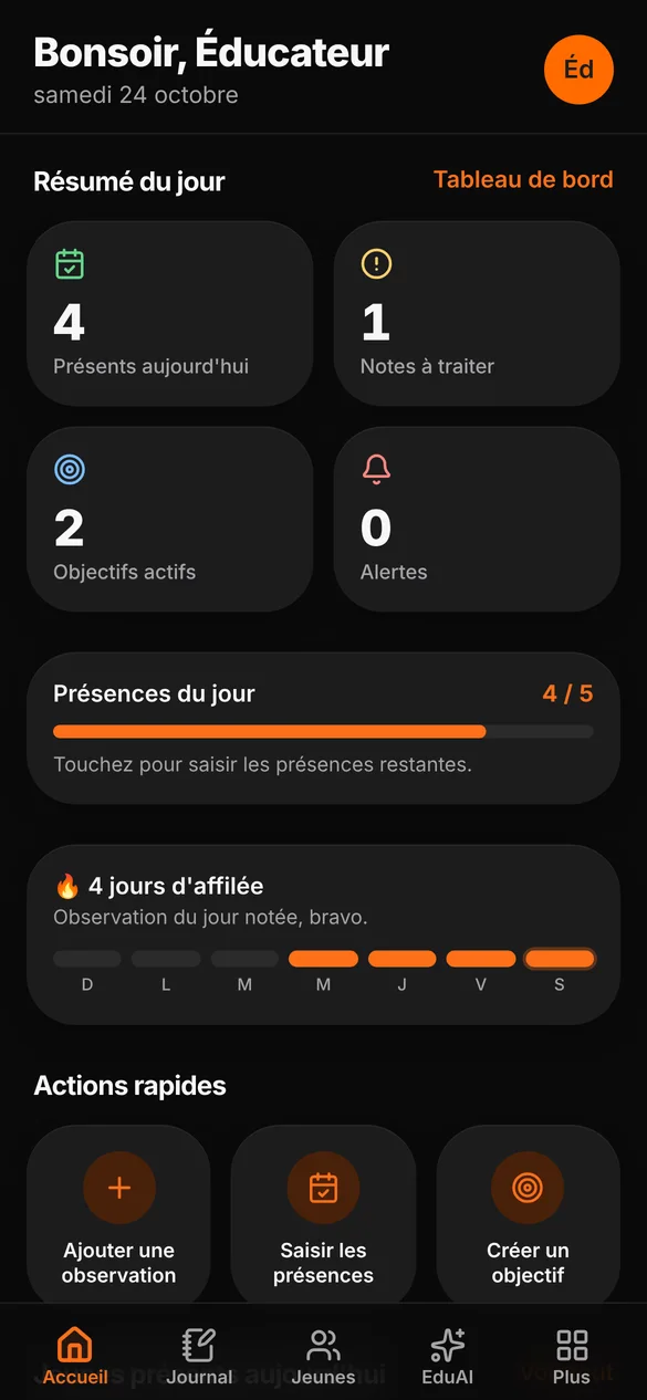 Écran d'accueil d'EduConnect sur téléphone