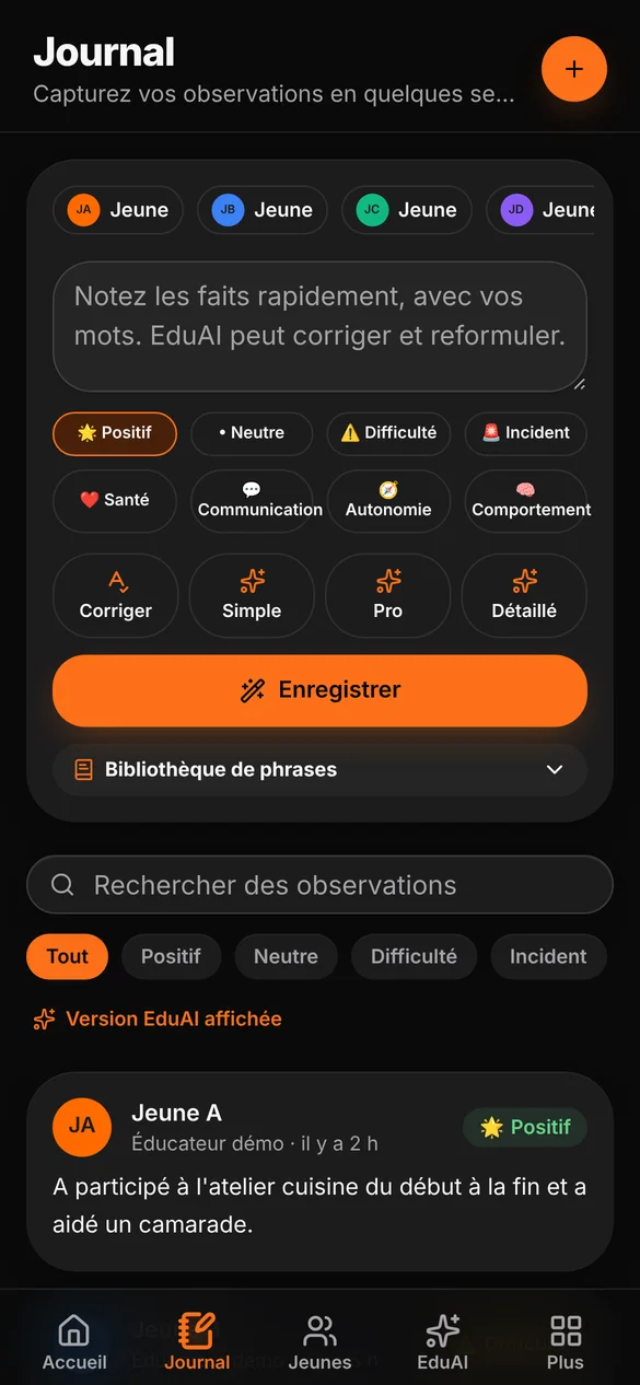 Journal d'observations d'EduConnect avec reformulation par EduAI
