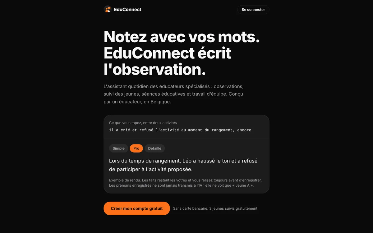 Page de présentation d'EduConnect sur ordinateur