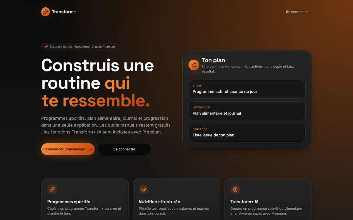 Page d'accueil du site Transform+